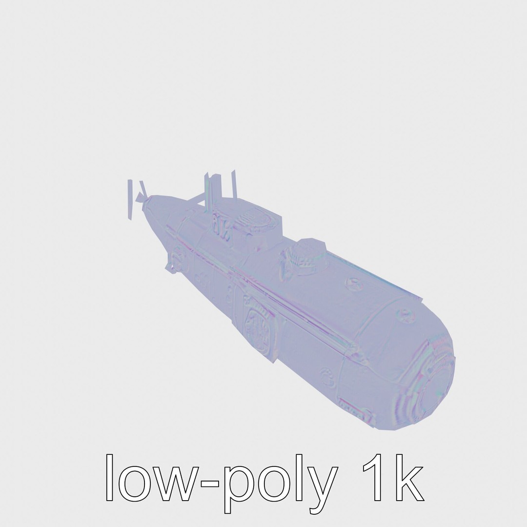 Vintage Submarine 3D Model – Low Poly PBR Game Asset, FBX - View 16