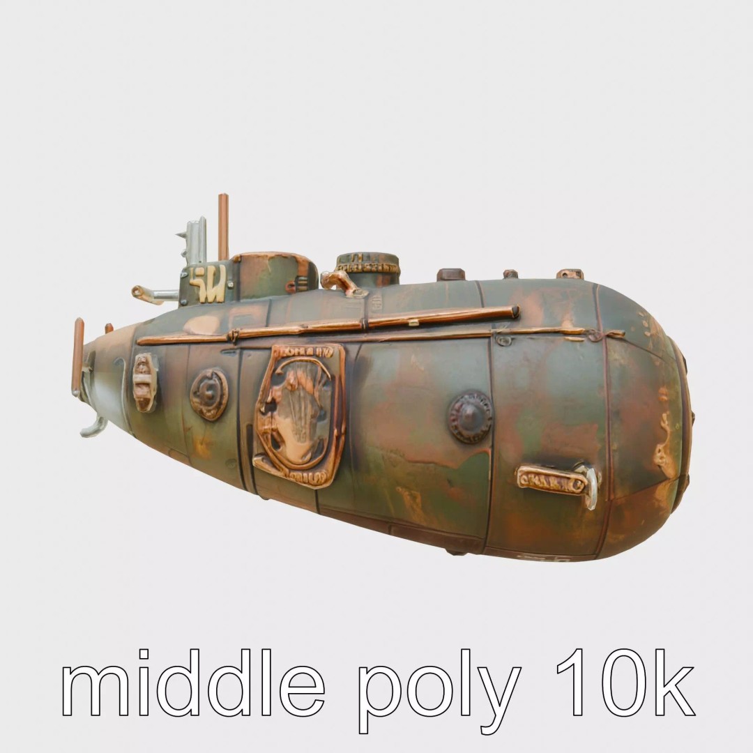 Vintage Submarine 3D Model – Low Poly PBR Game Asset, FBX - View 2