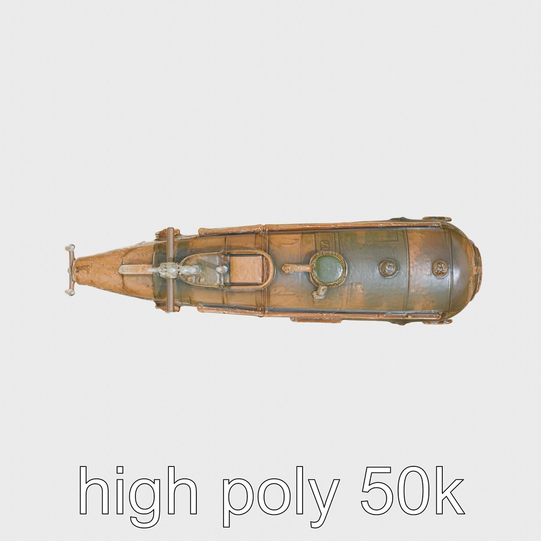 Vintage Submarine 3D Model – Low Poly PBR Game Asset, FBX - View 21