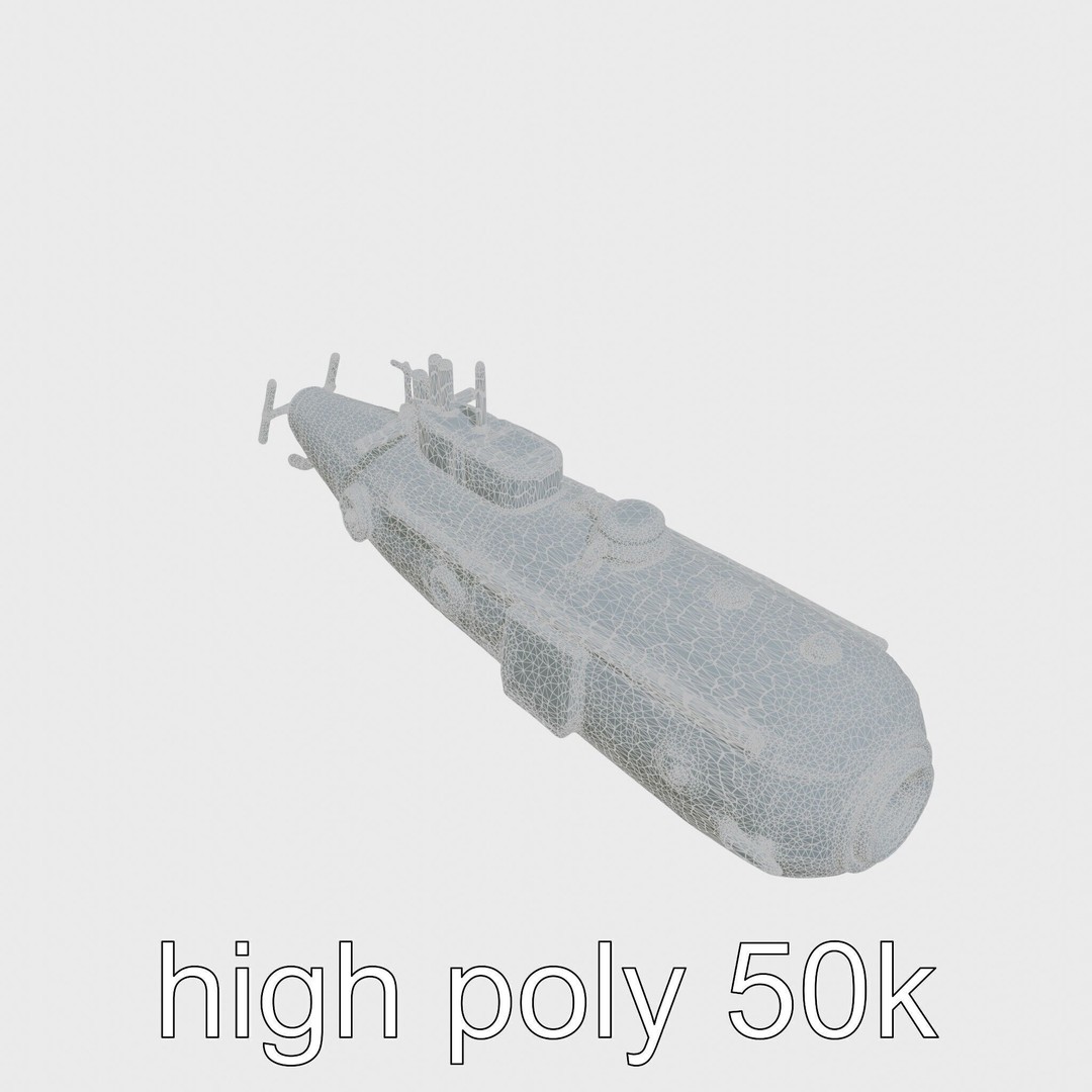 Vintage Submarine 3D Model – Low Poly PBR Game Asset, FBX - View 27