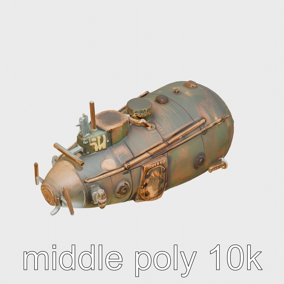 Vintage Submarine 3D Model – Low Poly PBR Game Asset, FBX - View 30