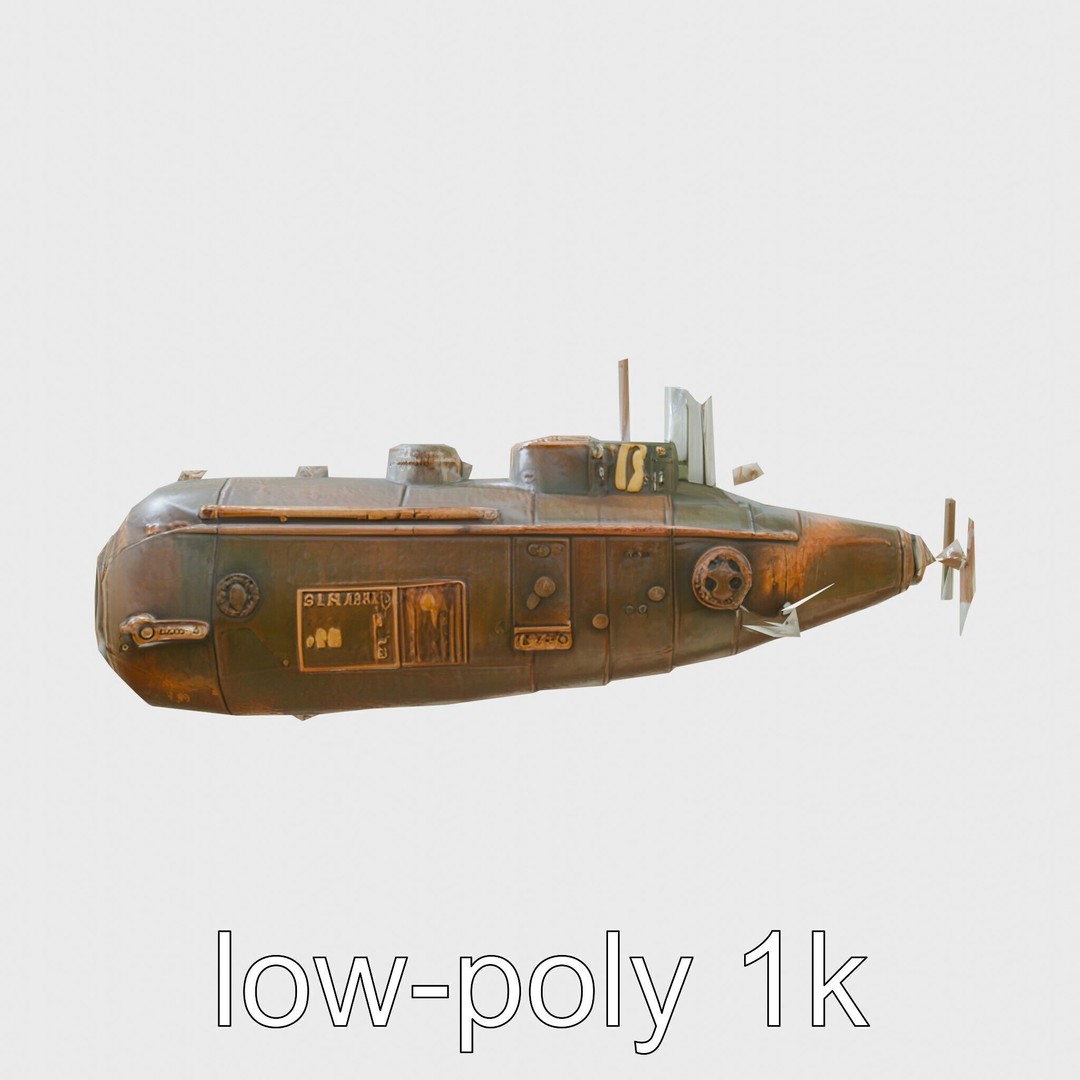 Vintage Submarine 3D Model – Low Poly PBR Game Asset, FBX - View 6