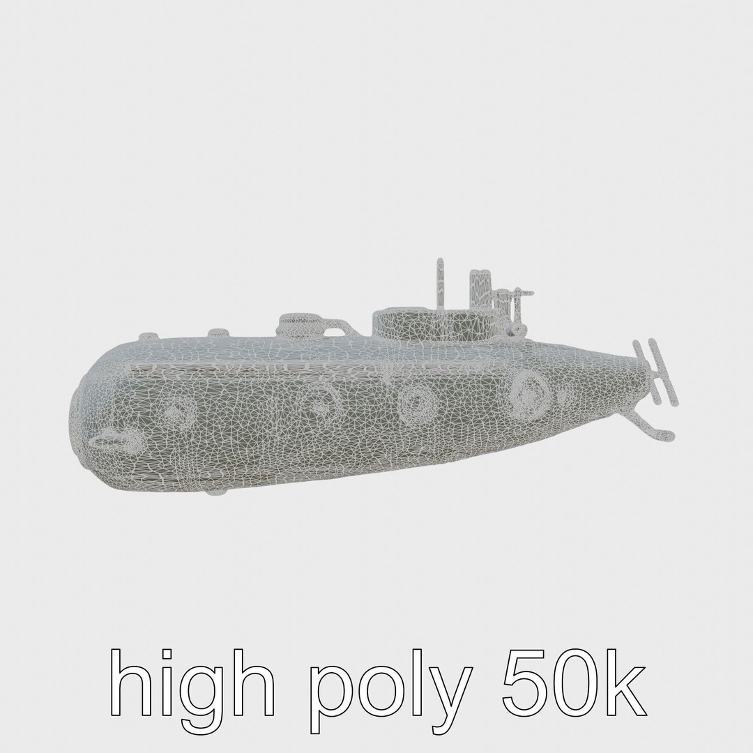 Vintage Submarine 3D Model – Low Poly PBR Game Asset, FBX - View 7