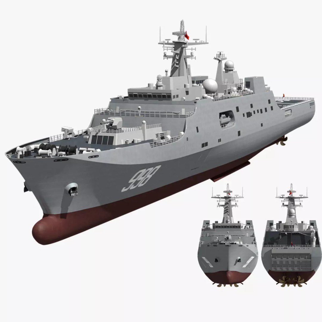 Kunlunshan Amphibious Transport Dock 3D Model – Military Watercraft, FBX, OBJ - View 2