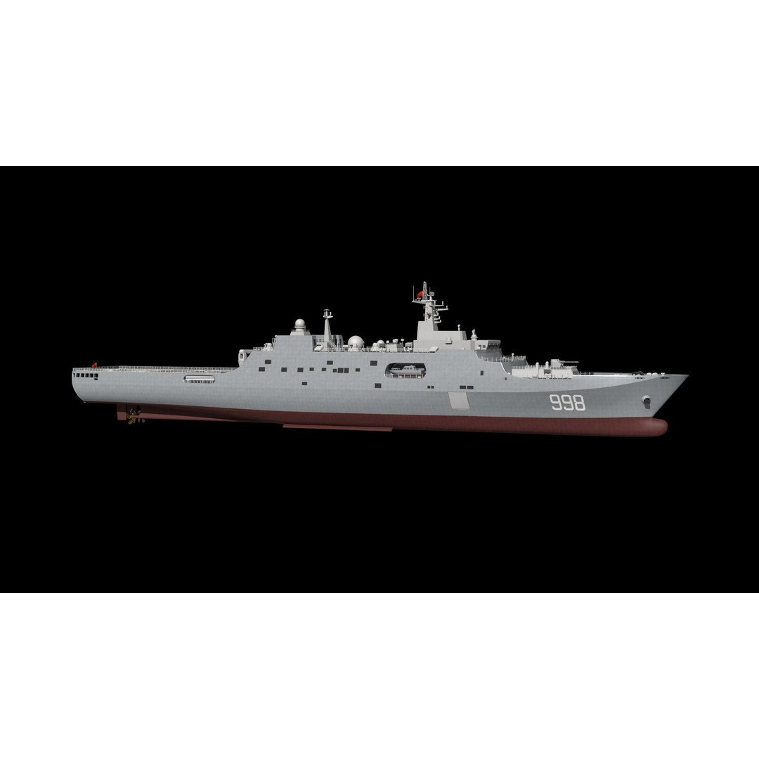 Kunlunshan Amphibious Transport Dock 3D Model – Military Watercraft, FBX, OBJ - View 20