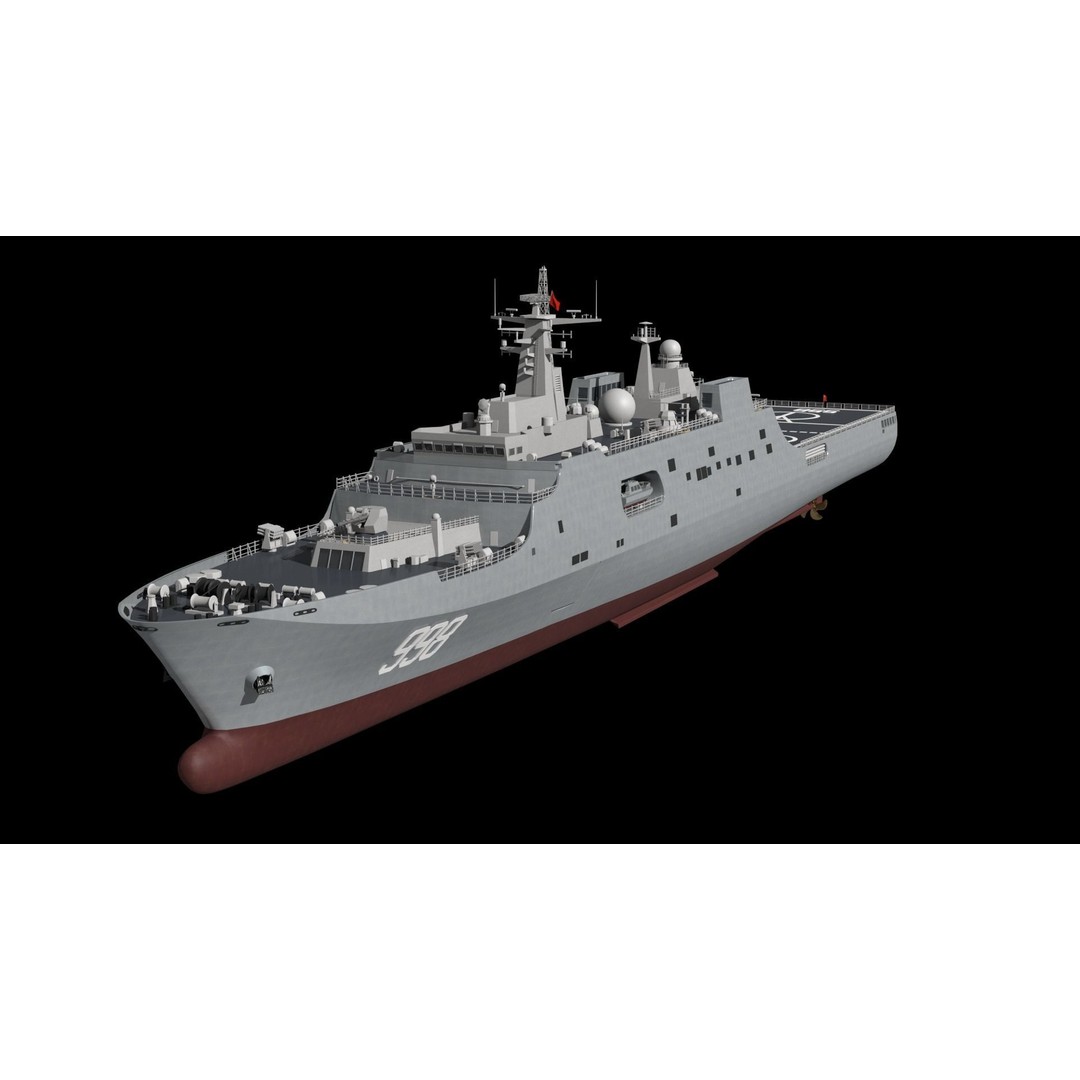 Kunlunshan Amphibious Transport Dock 3D Model – Military Watercraft, FBX, OBJ - View 28