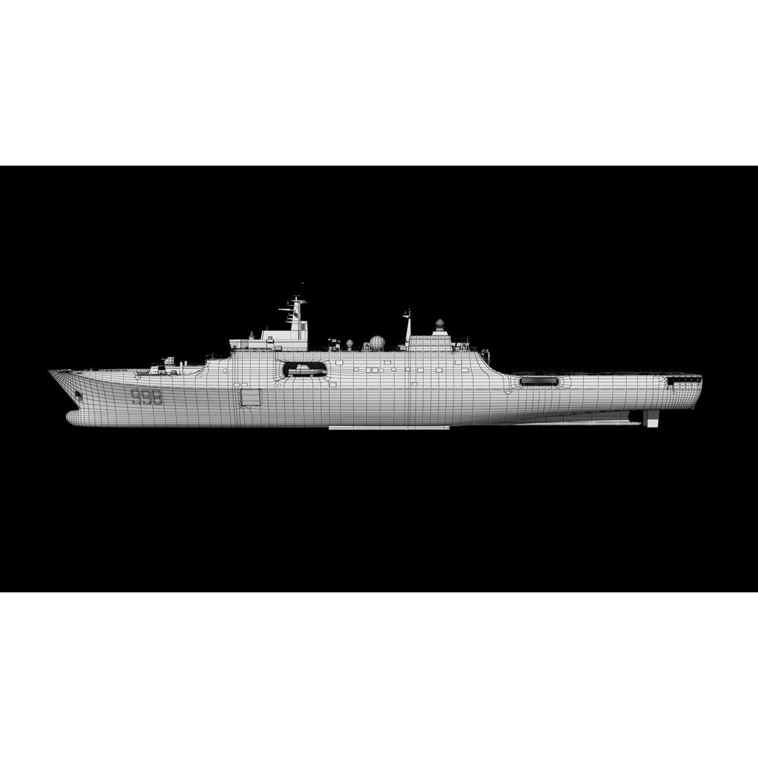 Kunlunshan Amphibious Transport Dock 3D Model – Military Watercraft, FBX, OBJ - View 3