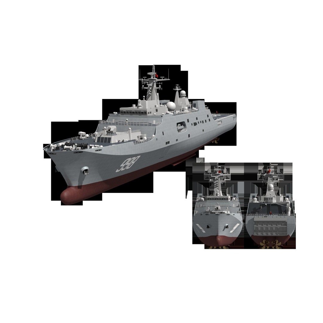 Kunlunshan Amphibious Transport Dock 3D Model – Military Watercraft, FBX, OBJ - View 34
