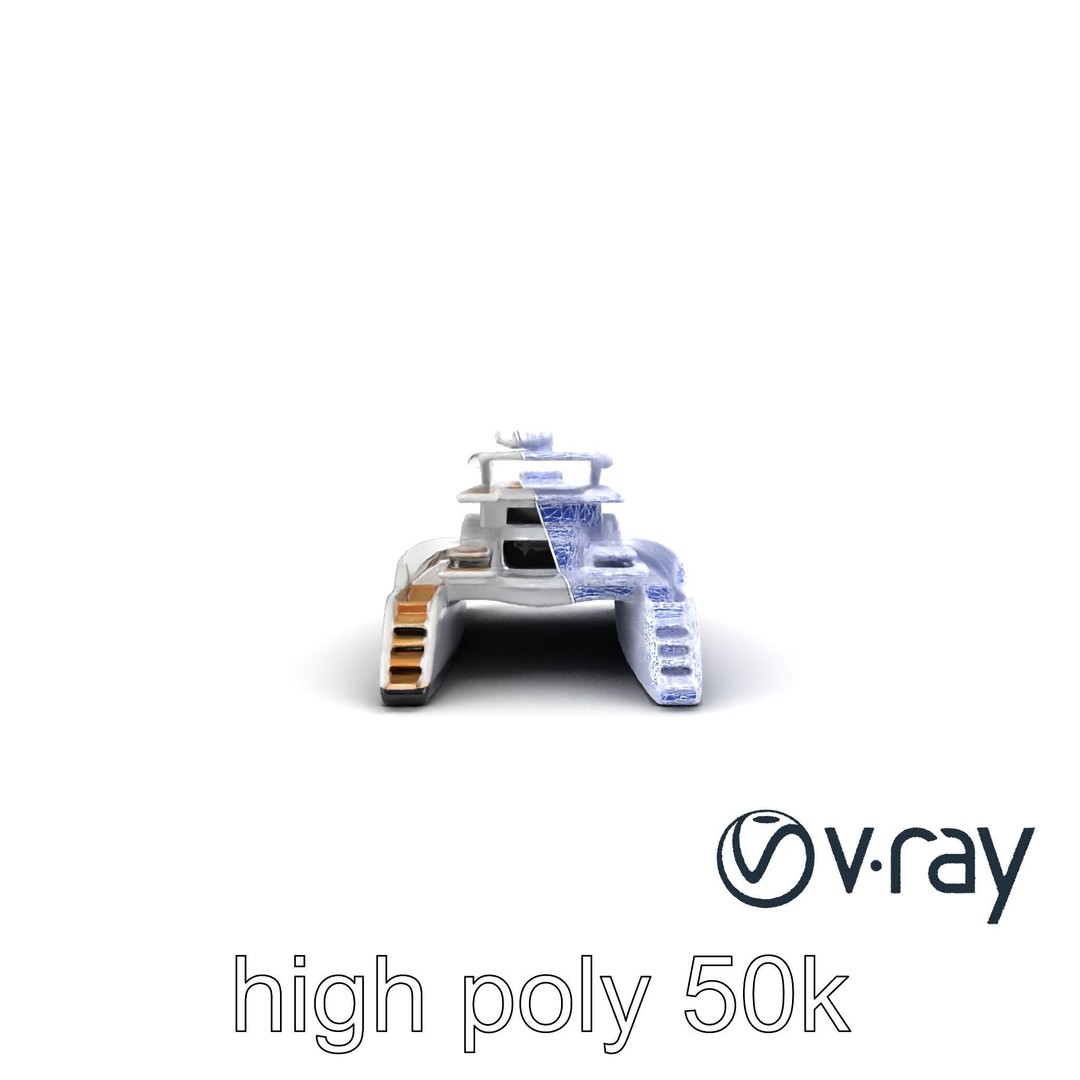 Mega Trimaran Yacht 3D Model – Ultra-Futuristic Low Poly Watercraft, FBX