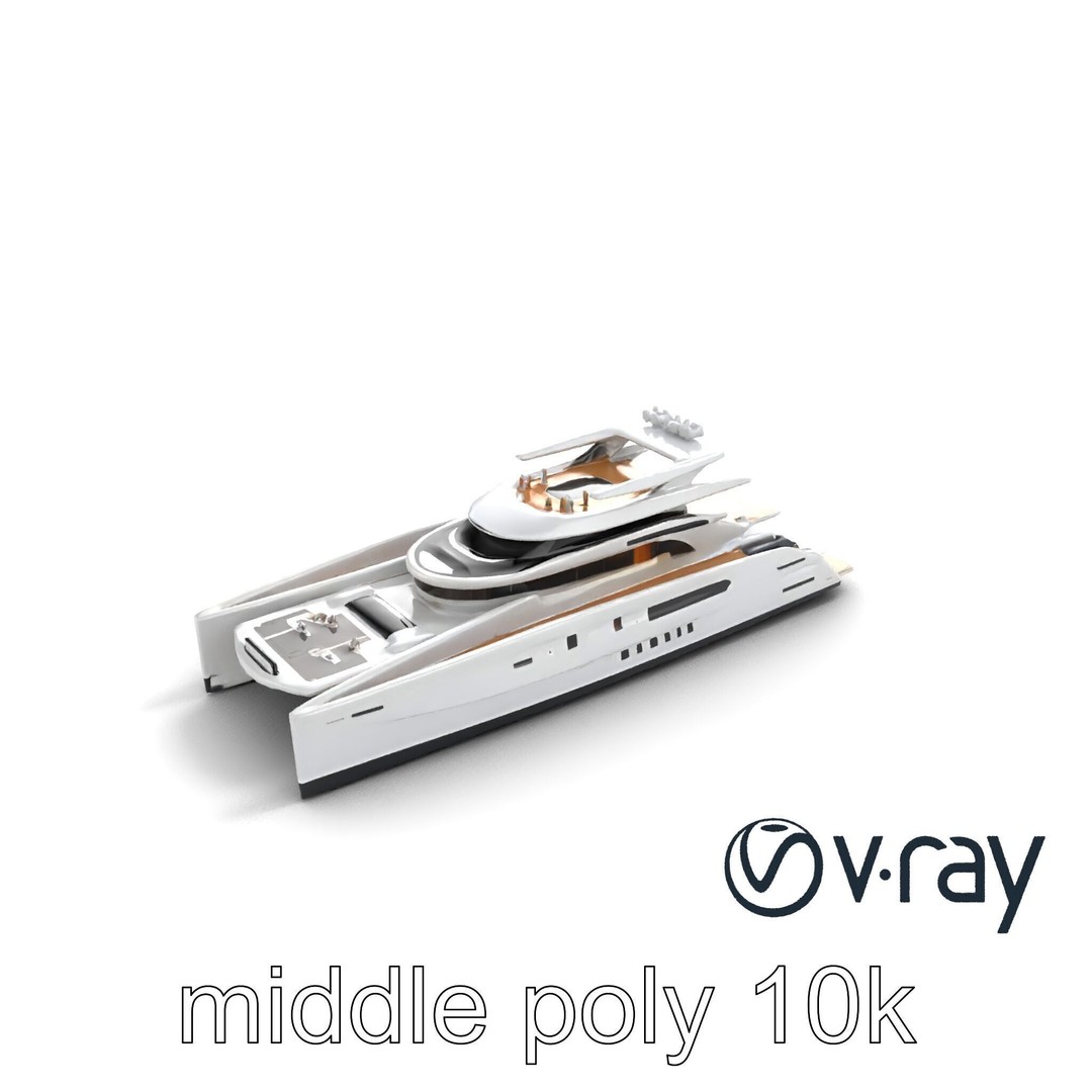 Mega Trimaran Yacht 3D Model – Ultra-Futuristic Low Poly Watercraft, FBX - View 10