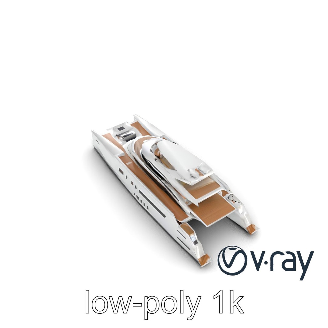 Mega Trimaran Yacht 3D Model – Ultra-Futuristic Low Poly Watercraft, FBX - View 11