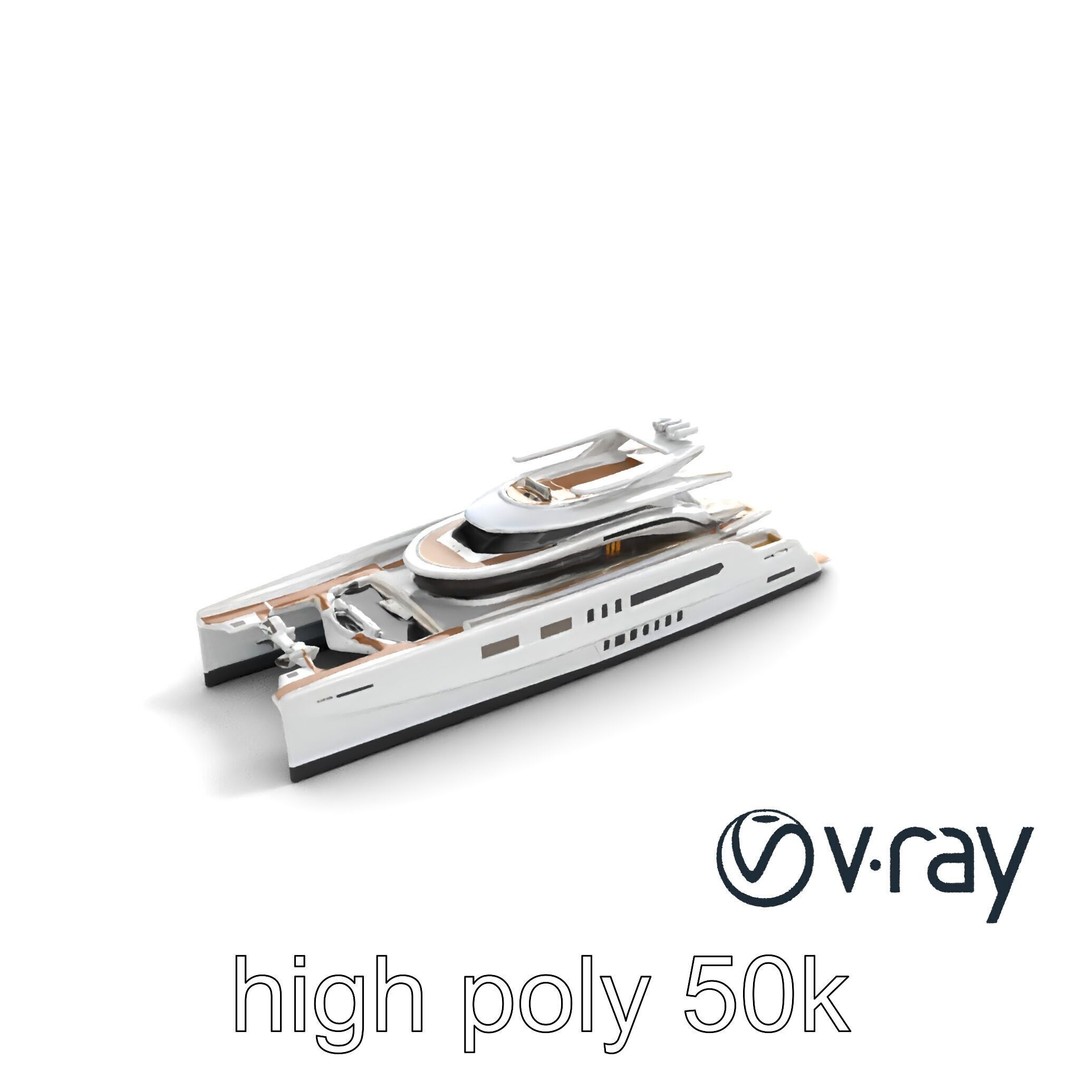 Mega Trimaran Yacht 3D Model – Ultra-Futuristic Low Poly Watercraft, FBX - View 12