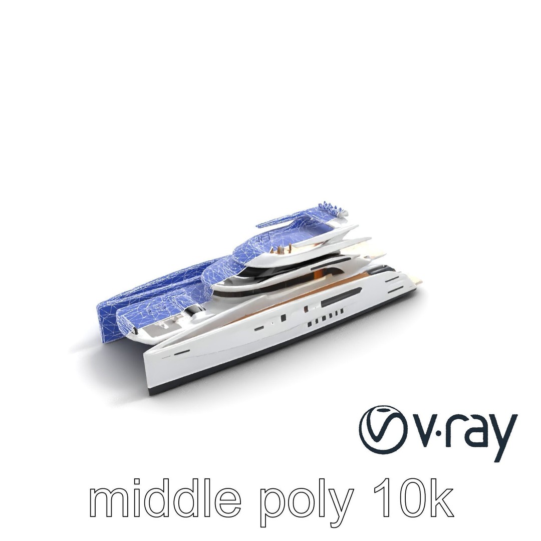Mega Trimaran Yacht 3D Model – Ultra-Futuristic Low Poly Watercraft, FBX - View 13