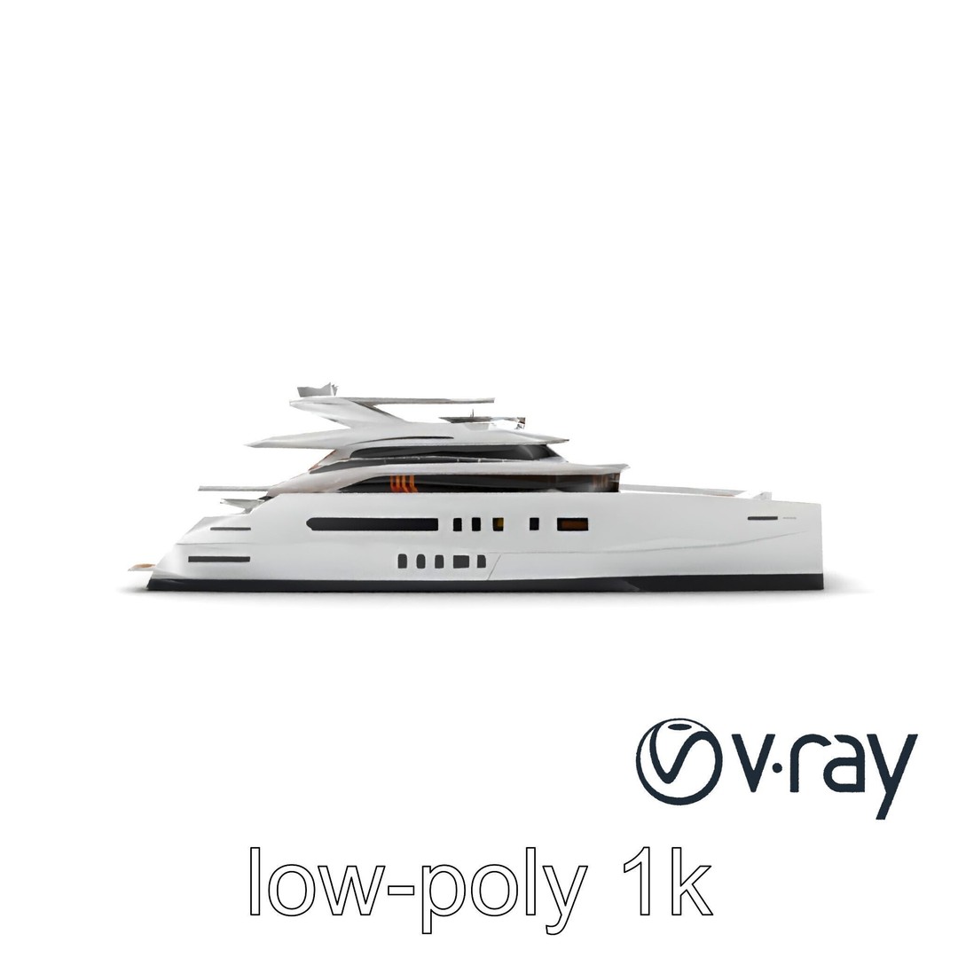 Mega Trimaran Yacht 3D Model – Ultra-Futuristic Low Poly Watercraft, FBX - View 14