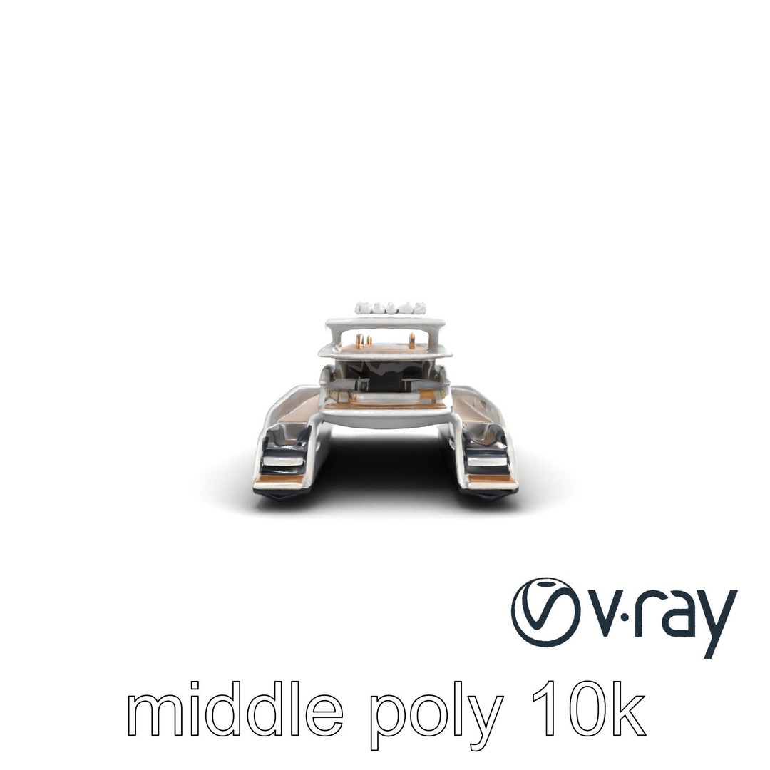 Mega Trimaran Yacht 3D Model – Ultra-Futuristic Low Poly Watercraft, FBX - View 15