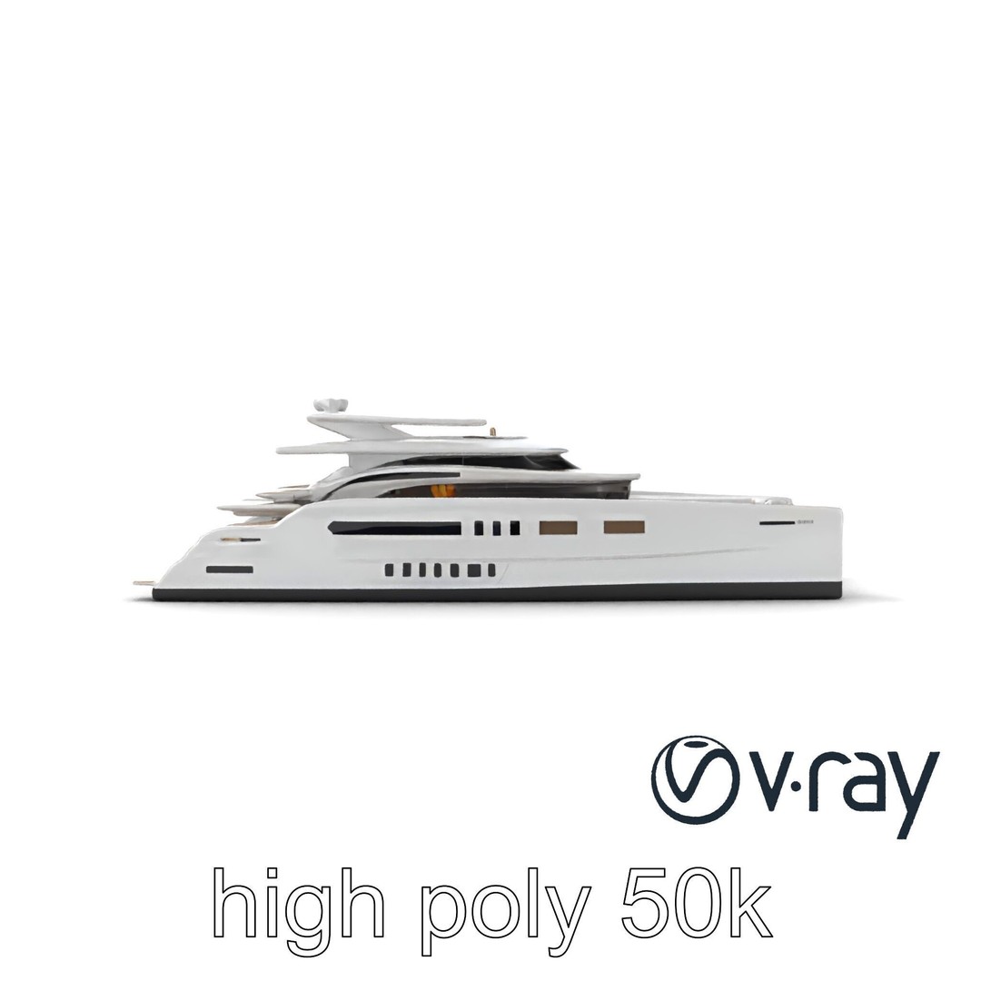 Mega Trimaran Yacht 3D Model – Ultra-Futuristic Low Poly Watercraft, FBX - View 16