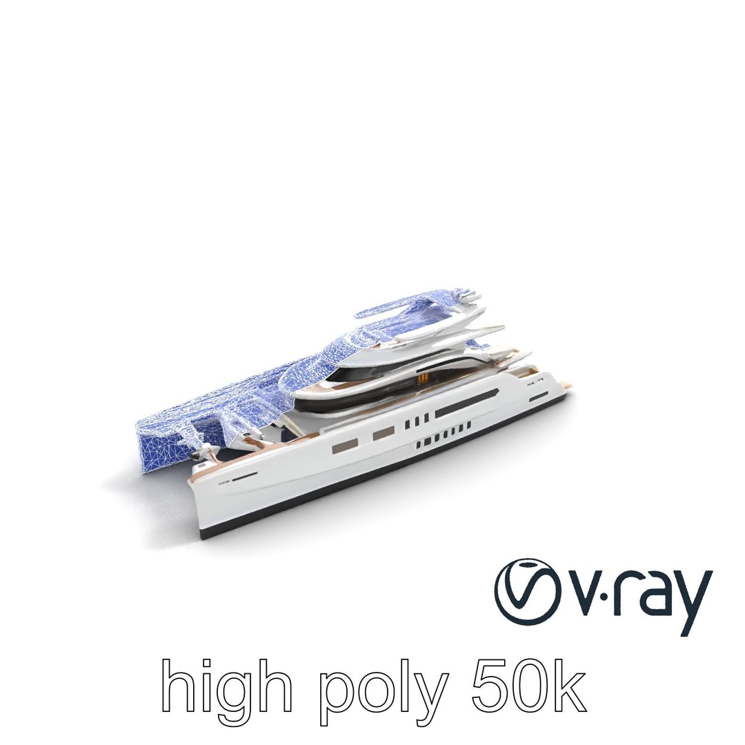 Mega Trimaran Yacht 3D Model – Ultra-Futuristic Low Poly Watercraft, FBX - View 19