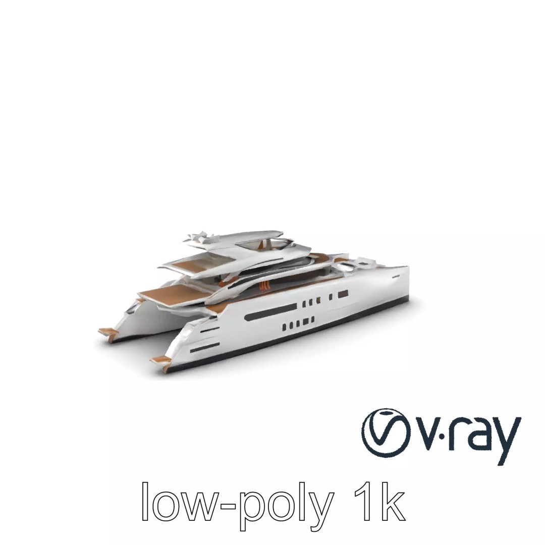 Mega Trimaran Yacht 3D Model – Ultra-Futuristic Low Poly Watercraft, FBX - View 2