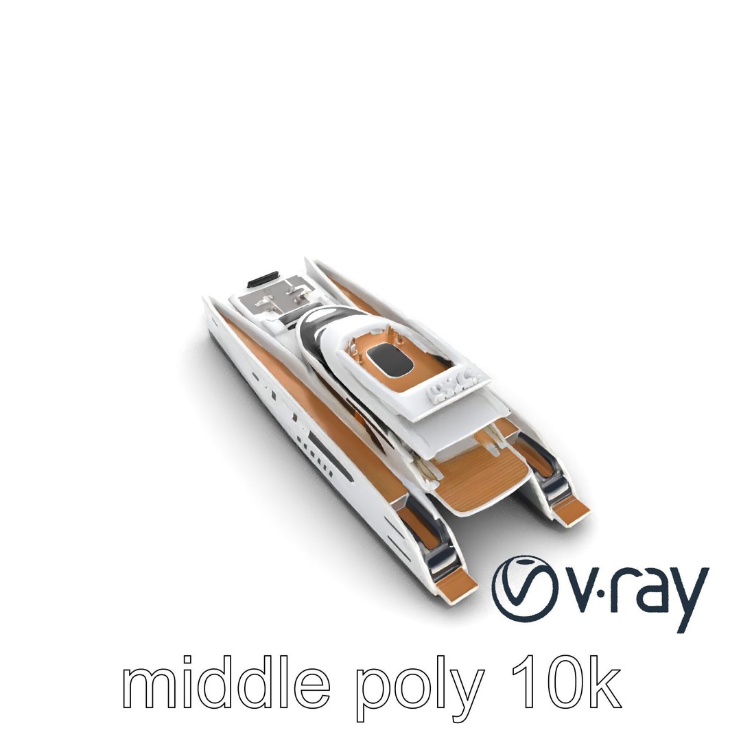 Mega Trimaran Yacht 3D Model – Ultra-Futuristic Low Poly Watercraft, FBX - View 20