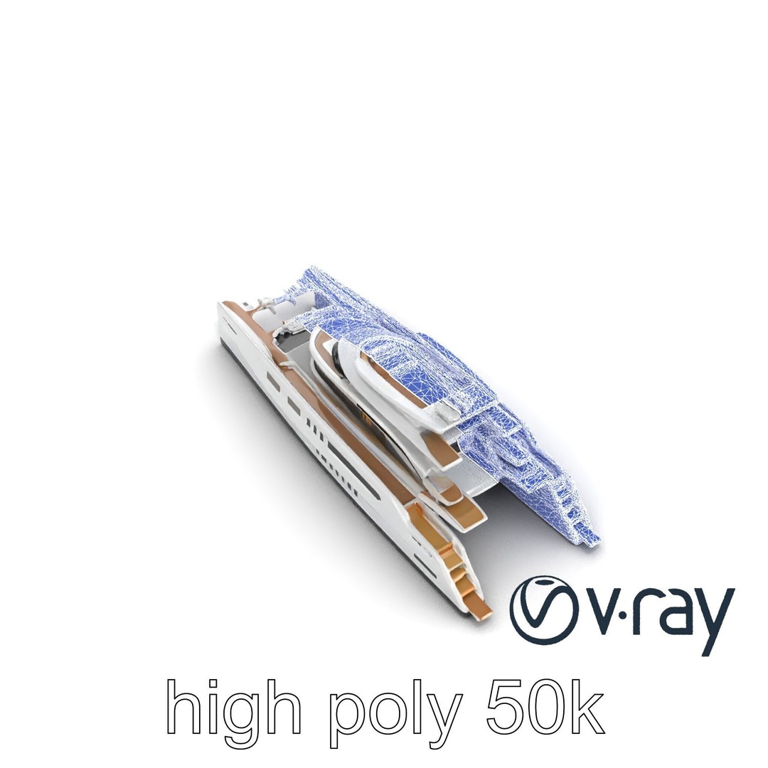 Mega Trimaran Yacht 3D Model – Ultra-Futuristic Low Poly Watercraft, FBX - View 21
