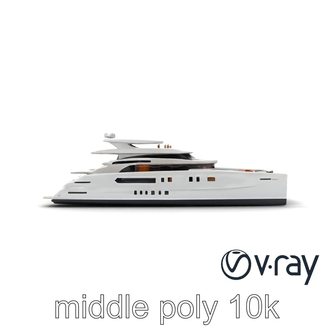Mega Trimaran Yacht 3D Model – Ultra-Futuristic Low Poly Watercraft, FBX - View 24