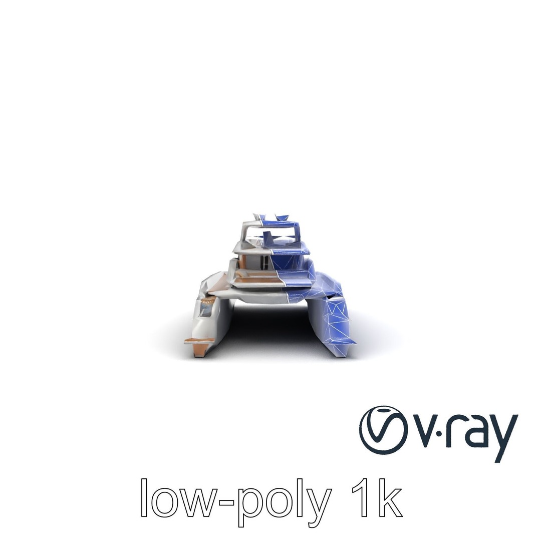 Mega Trimaran Yacht 3D Model – Ultra-Futuristic Low Poly Watercraft, FBX - View 25