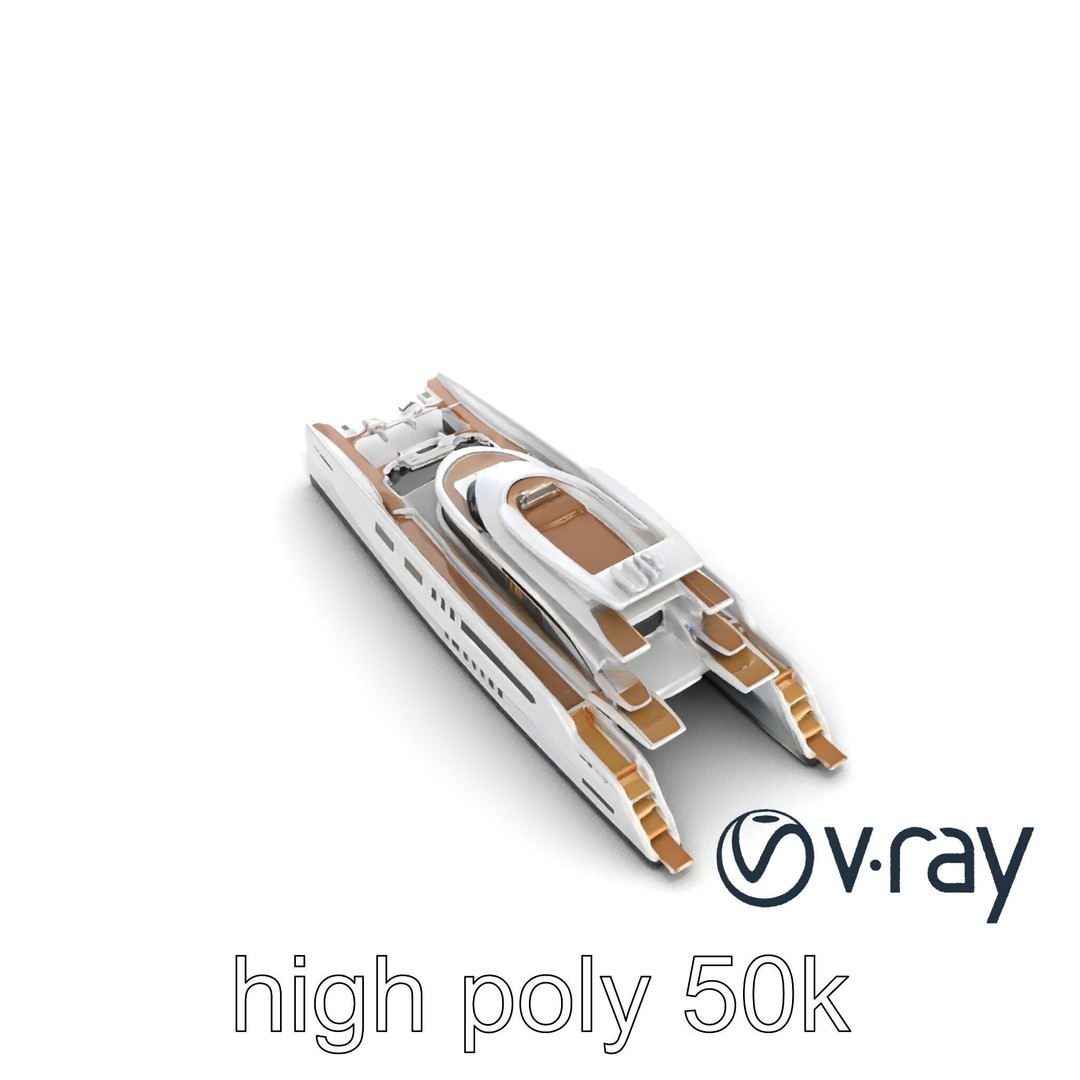 Mega Trimaran Yacht 3D Model – Ultra-Futuristic Low Poly Watercraft, FBX - View 26