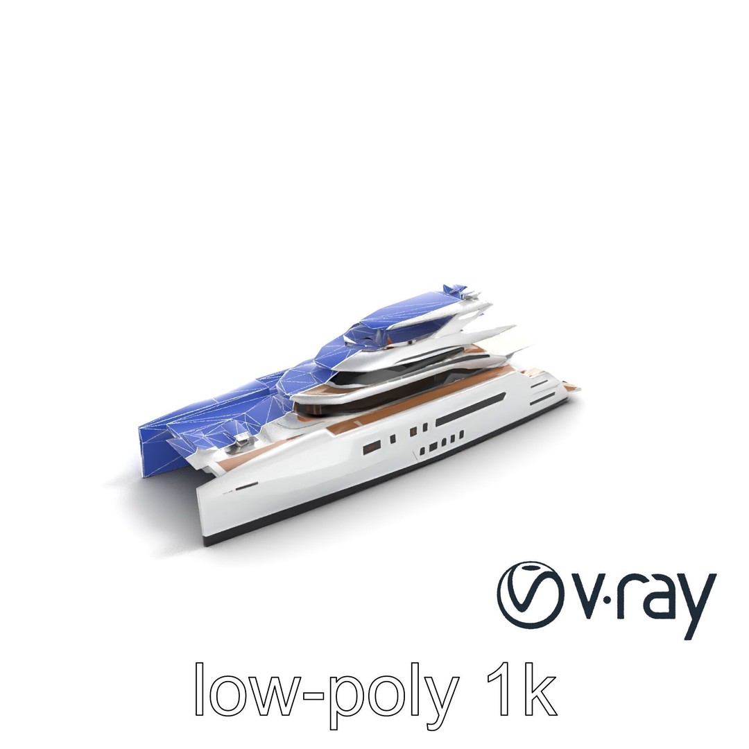 Mega Trimaran Yacht 3D Model – Ultra-Futuristic Low Poly Watercraft, FBX - View 30