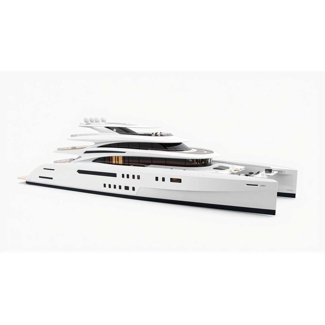 Mega Trimaran Yacht 3D Model – Ultra-Futuristic Low Poly Watercraft, FBX - View 5