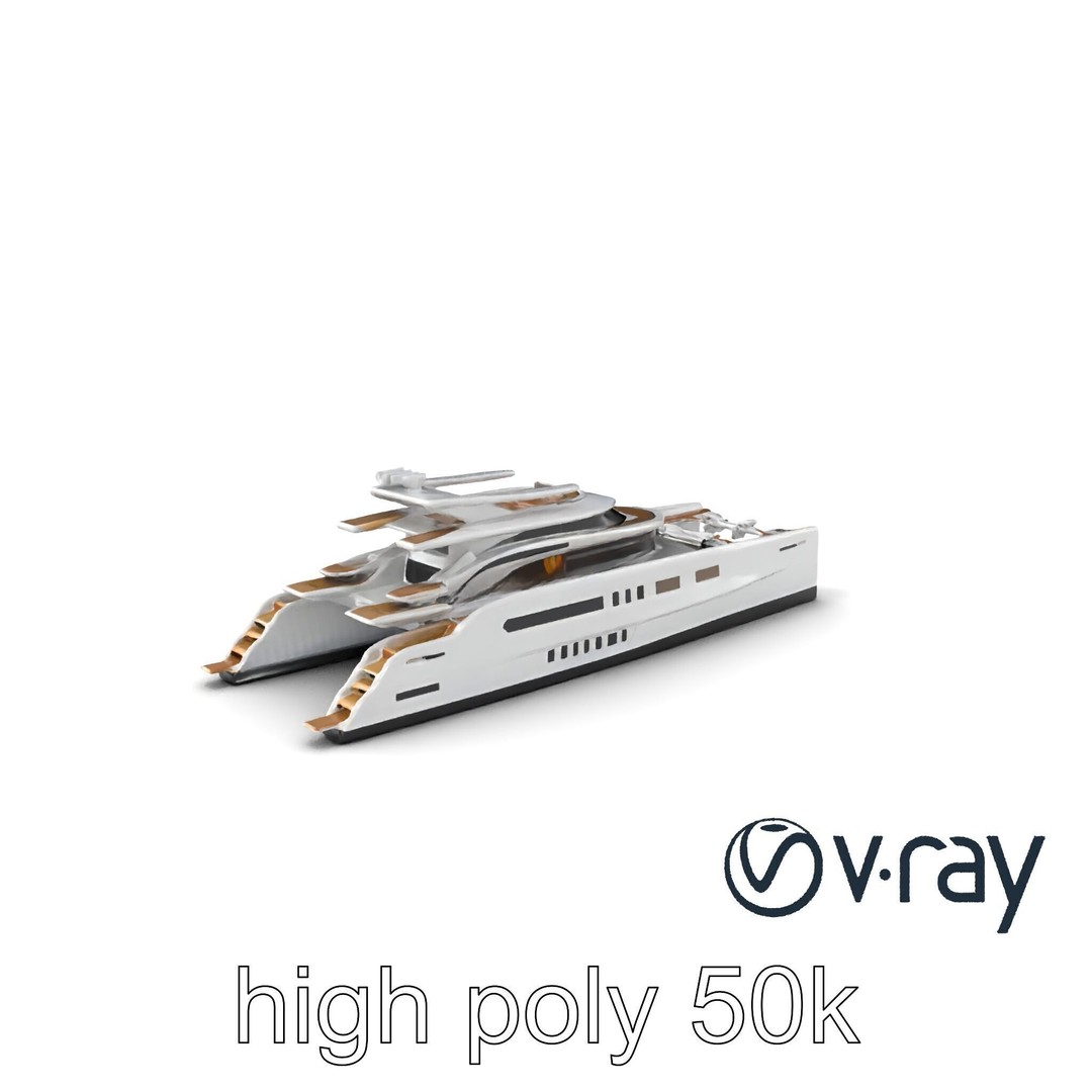 Mega Trimaran Yacht 3D Model – Ultra-Futuristic Low Poly Watercraft, FBX - View 6