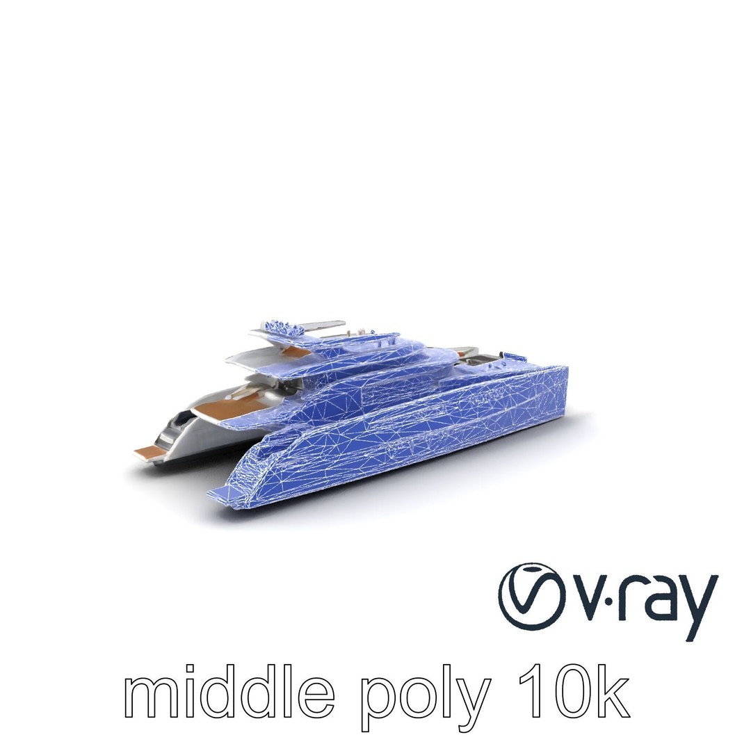 Mega Trimaran Yacht 3D Model – Ultra-Futuristic Low Poly Watercraft, FBX - View 7