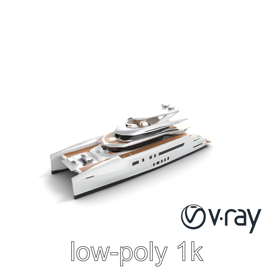 Mega Trimaran Yacht 3D Model – Ultra-Futuristic Low Poly Watercraft, FBX - View 8