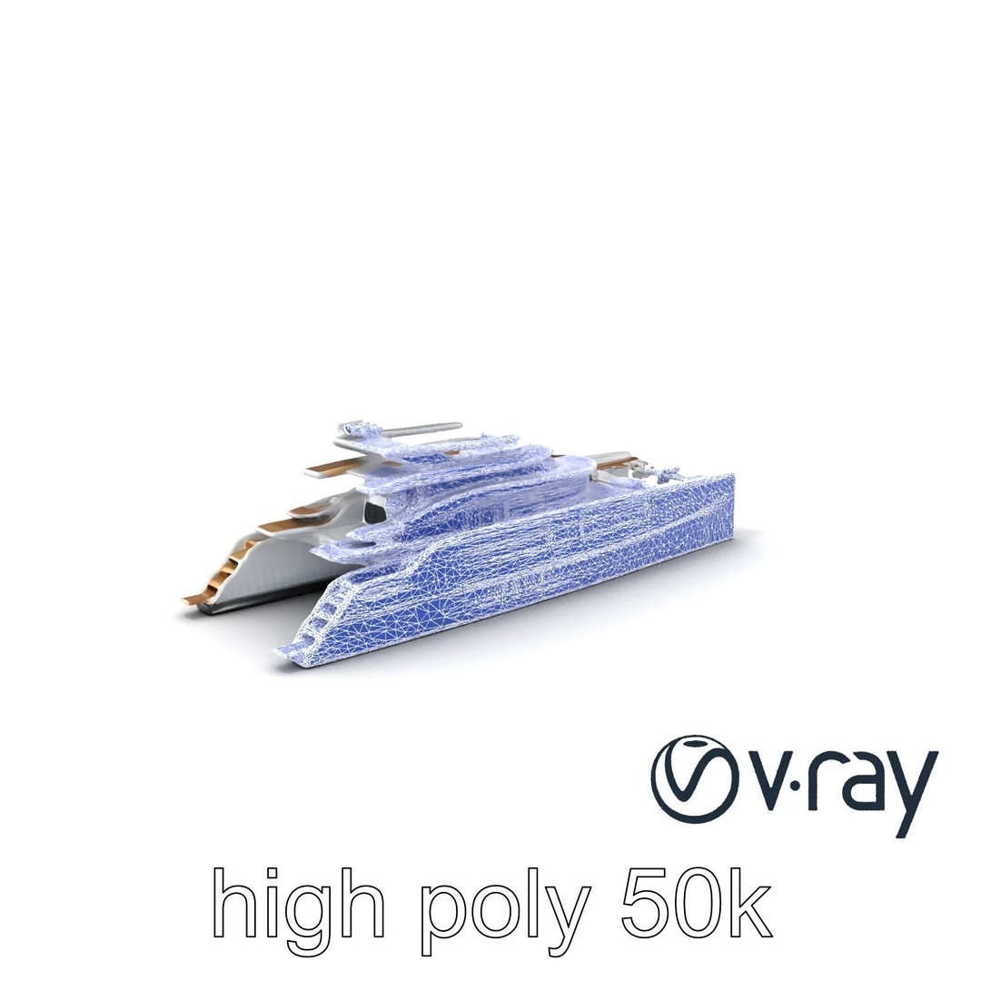 Mega Trimaran Yacht 3D Model – Ultra-Futuristic Low Poly Watercraft, FBX - View 9