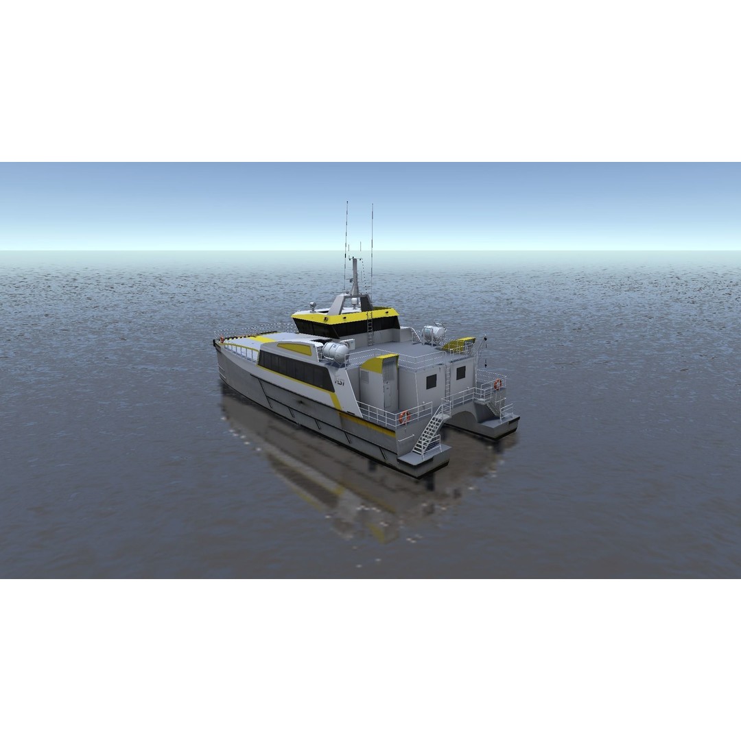 Wind Farm Support Vessel 3D Model – Low Poly Industrial Watercraft, FBX