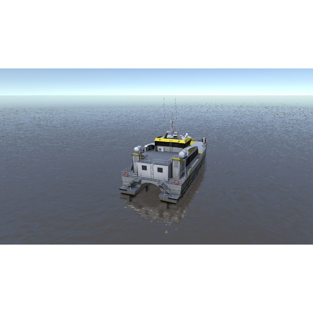 Wind Farm Support Vessel 3D Model – Low Poly Industrial Watercraft, FBX - View 14