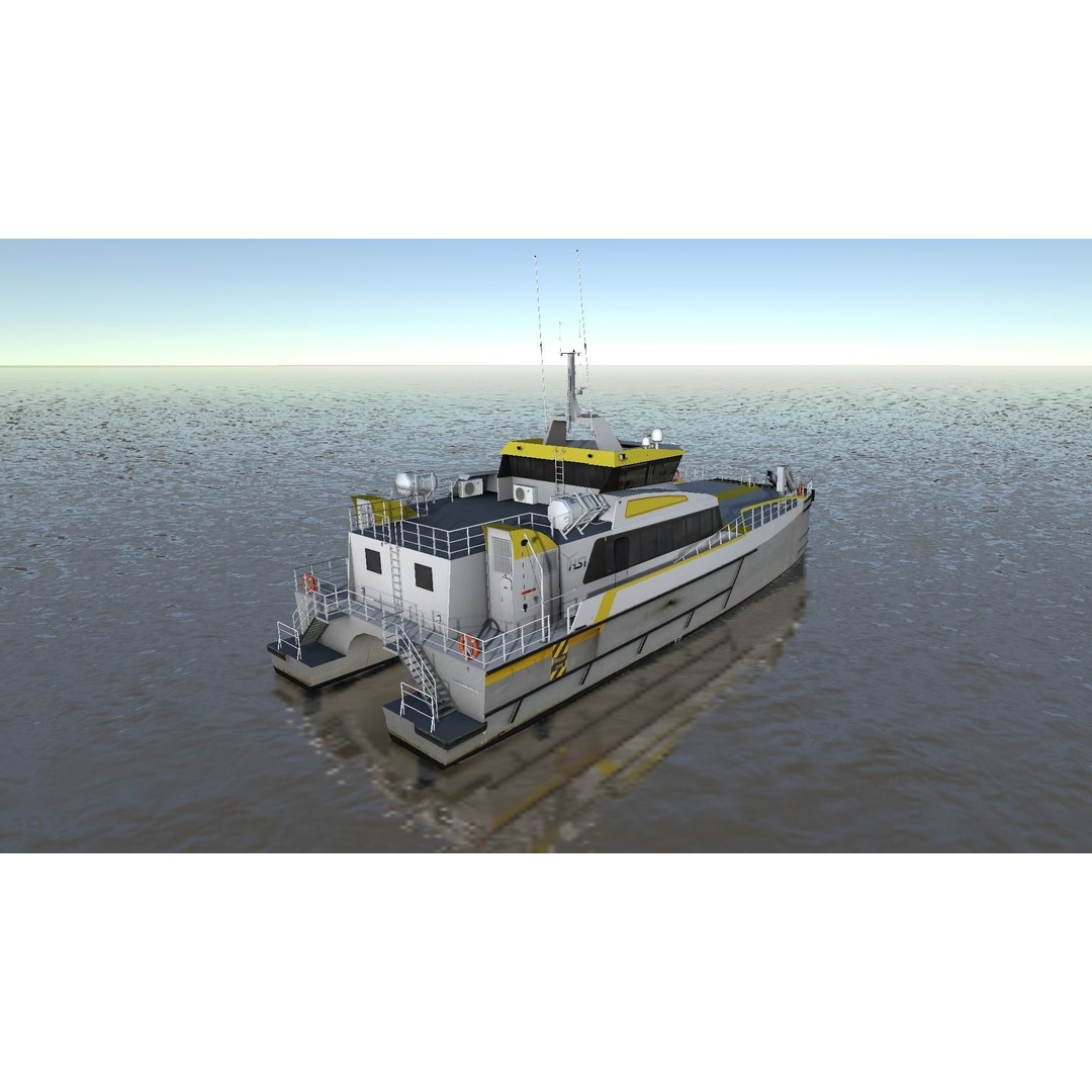 Wind Farm Support Vessel 3D Model – Low Poly Industrial Watercraft, FBX - View 15
