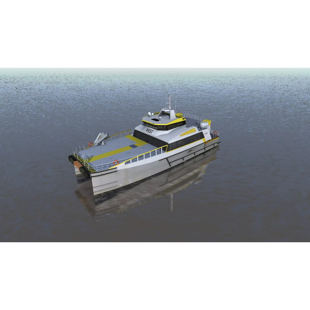Wind Farm Support Vessel 3D Model – Low Poly Industrial Watercraft, FBX - View 2