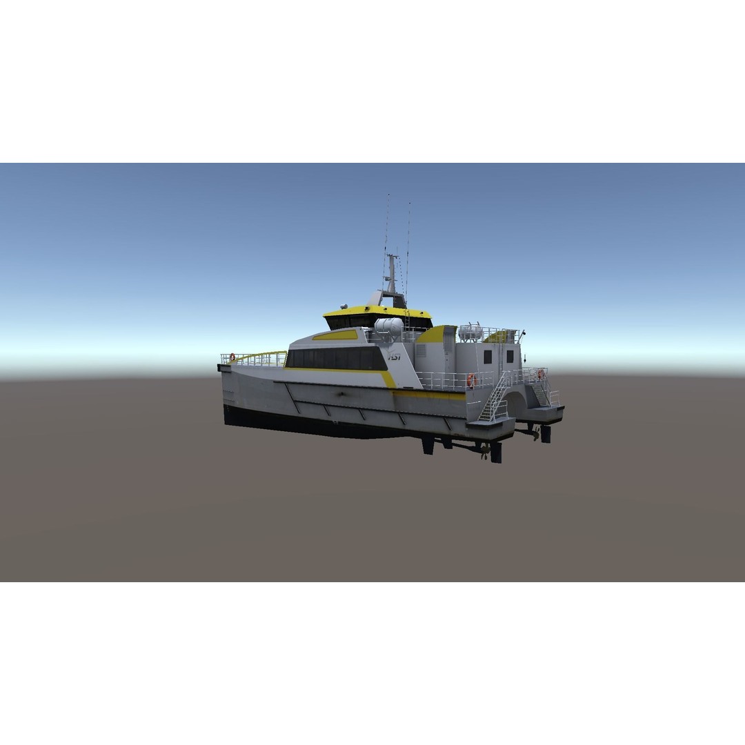 Wind Farm Support Vessel 3D Model – Low Poly Industrial Watercraft, FBX - View 3