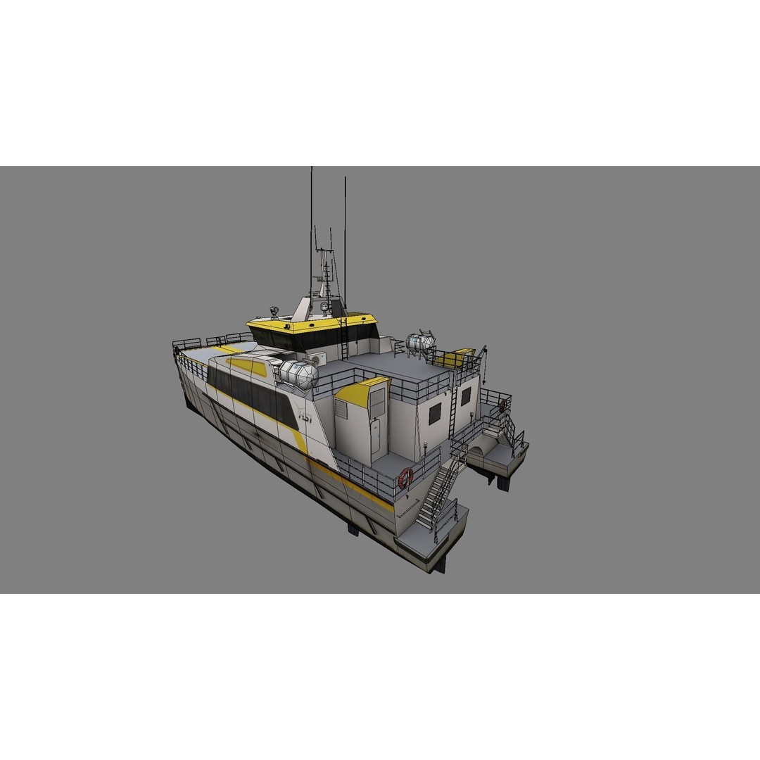 Wind Farm Support Vessel 3D Model – Low Poly Industrial Watercraft, FBX - View 5