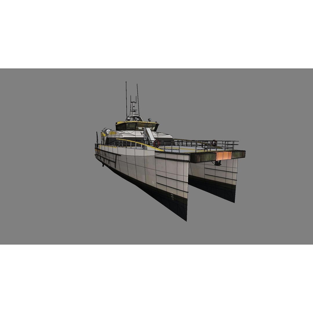 Wind Farm Support Vessel 3D Model – Low Poly Industrial Watercraft, FBX - View 6