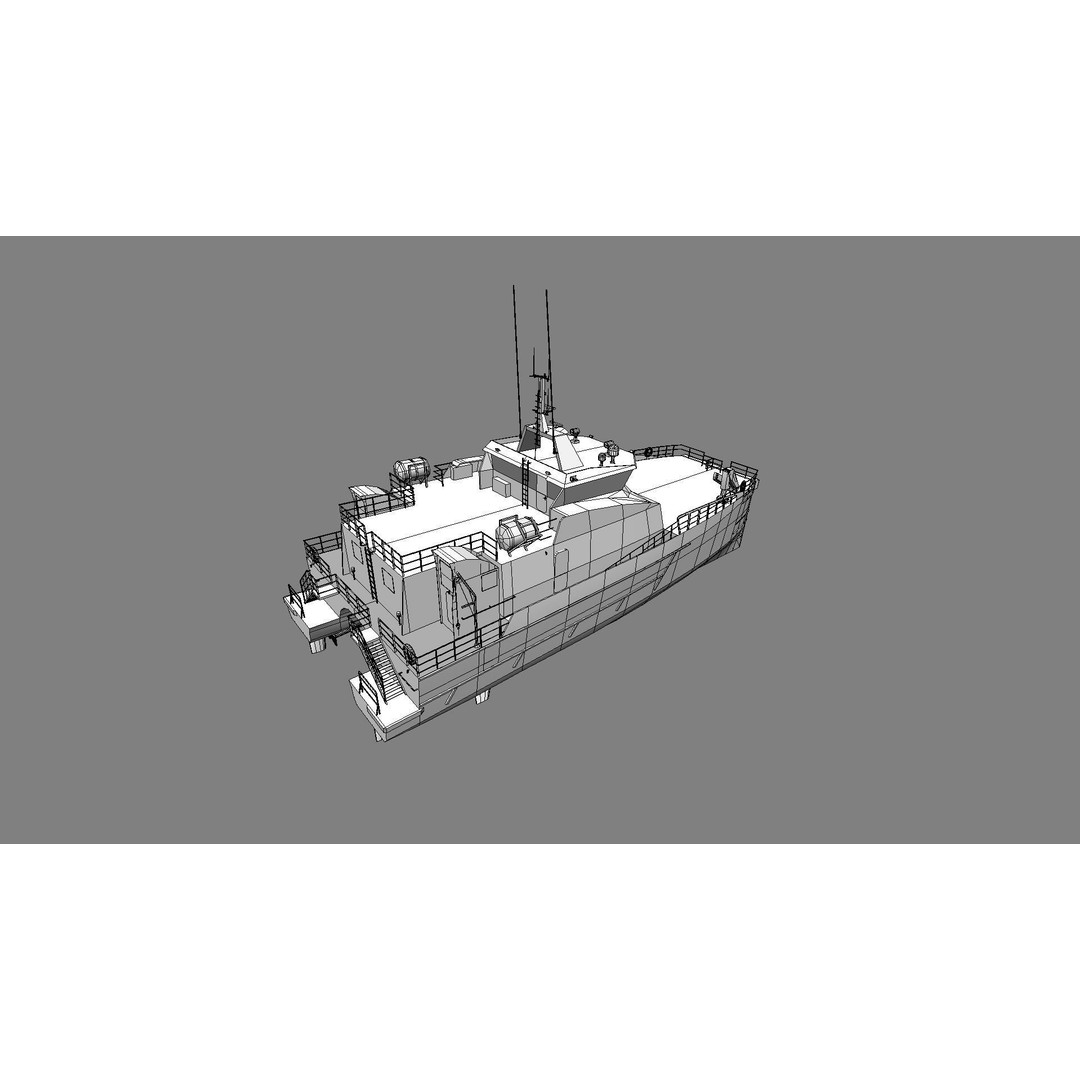 Wind Farm Support Vessel 3D Model – Low Poly Industrial Watercraft, FBX - View 7