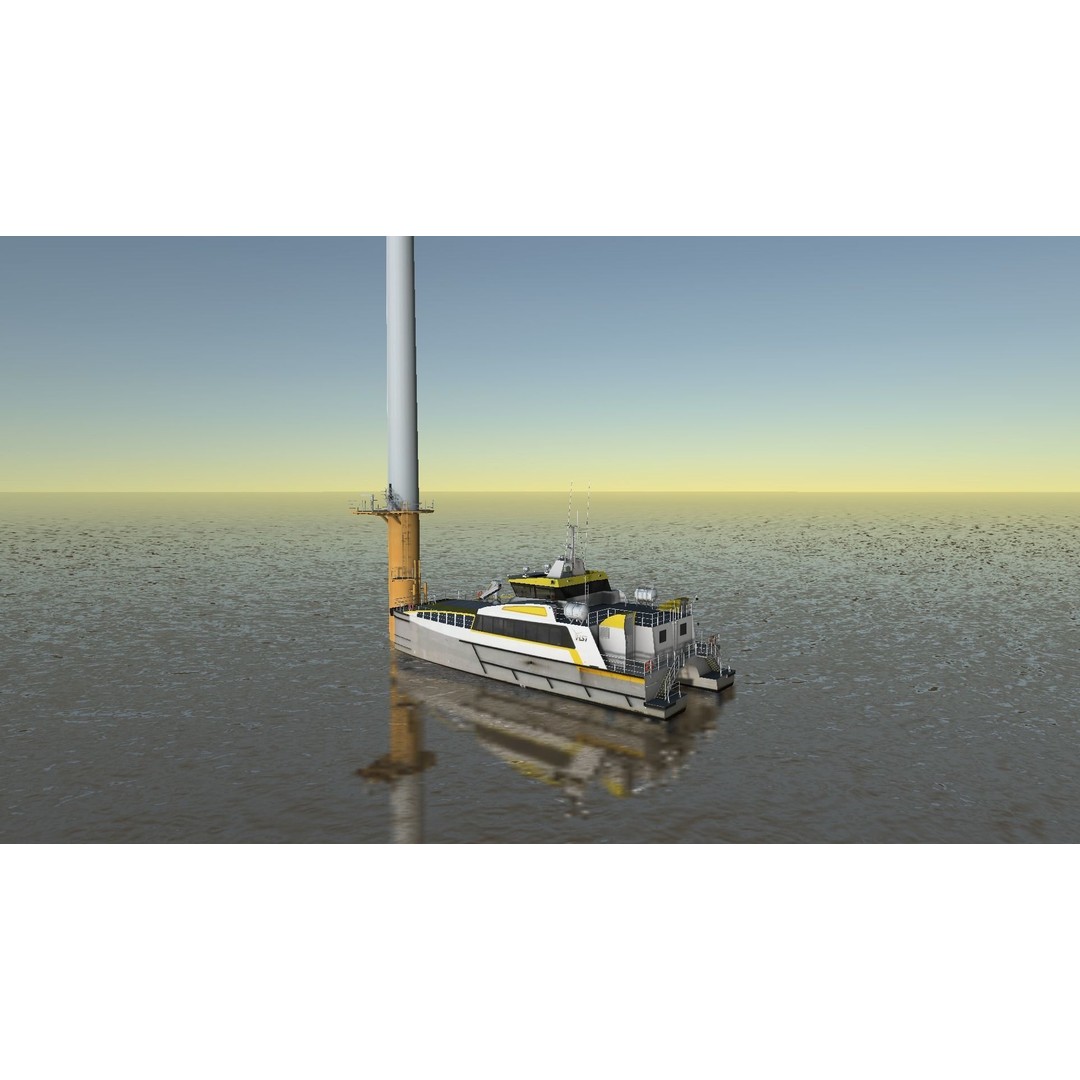 Wind Farm Support Vessel 3D Model – Low Poly Industrial Watercraft, FBX - View 8