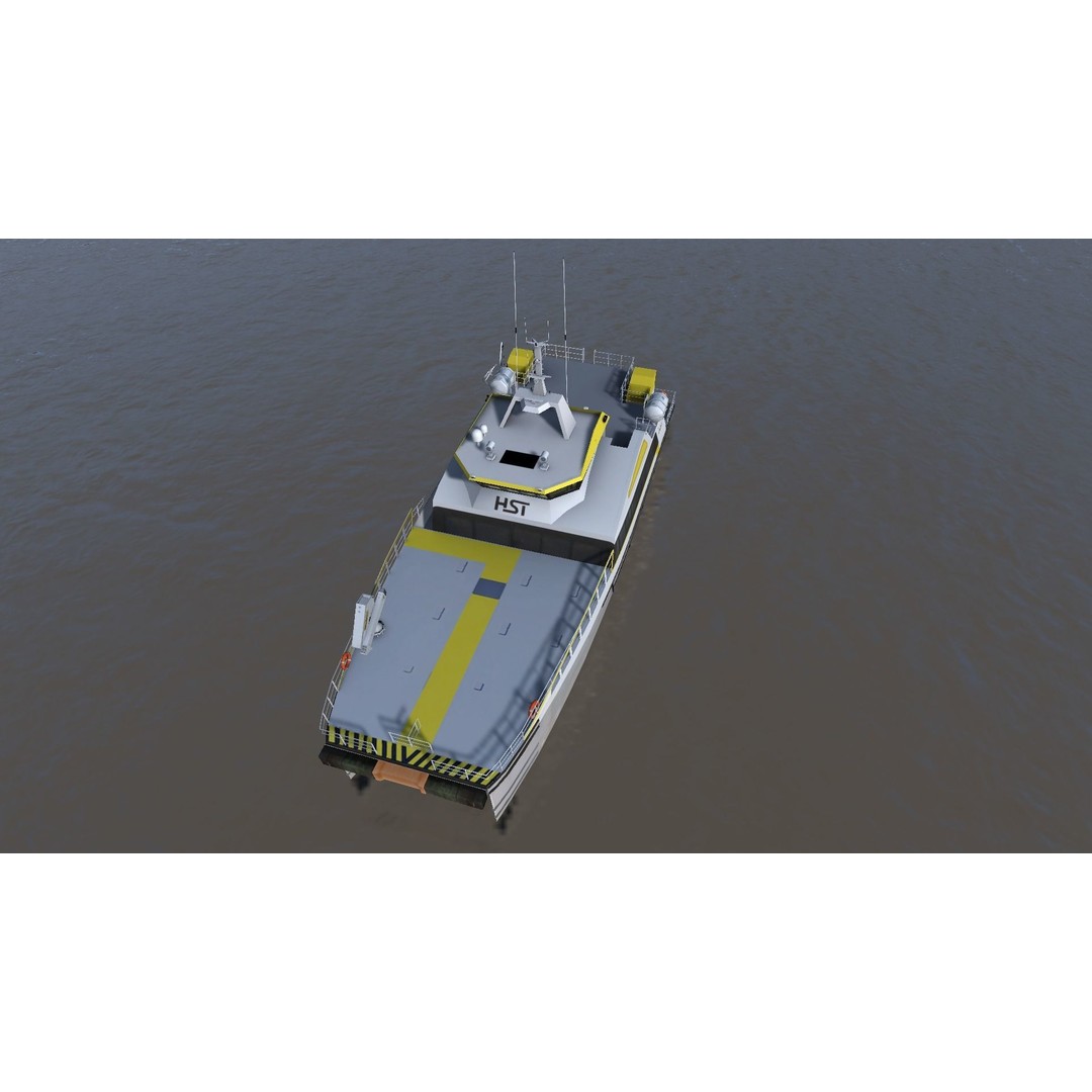 Wind Farm Support Vessel 3D Model – Low Poly Industrial Watercraft, FBX - View 9