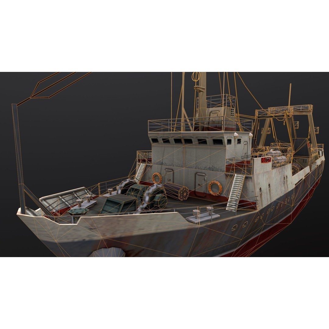 Fishing Trawler 3D Model – Low Poly Game Asset, FBX, Blender