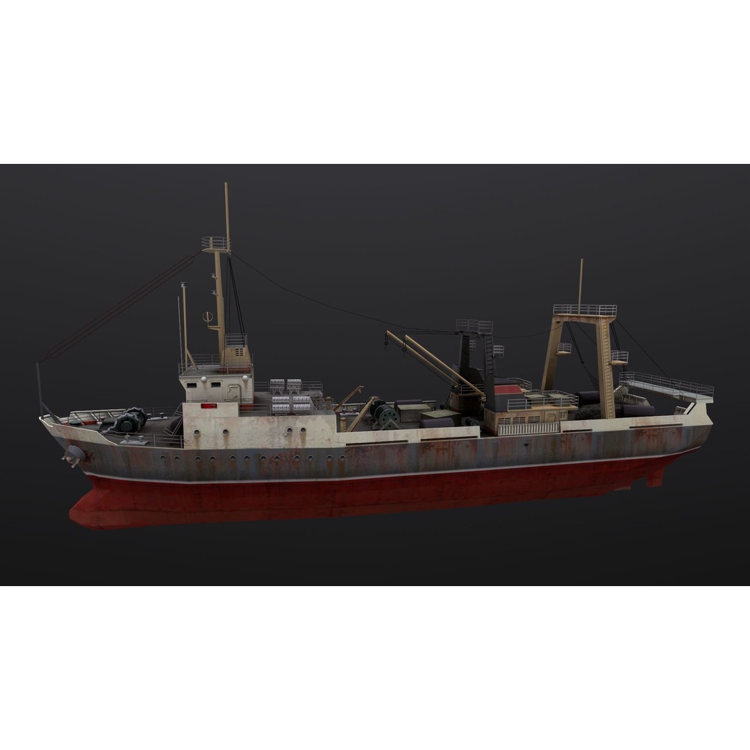 Fishing Trawler 3D Model – Low Poly Game Asset, FBX, Blender - View 3