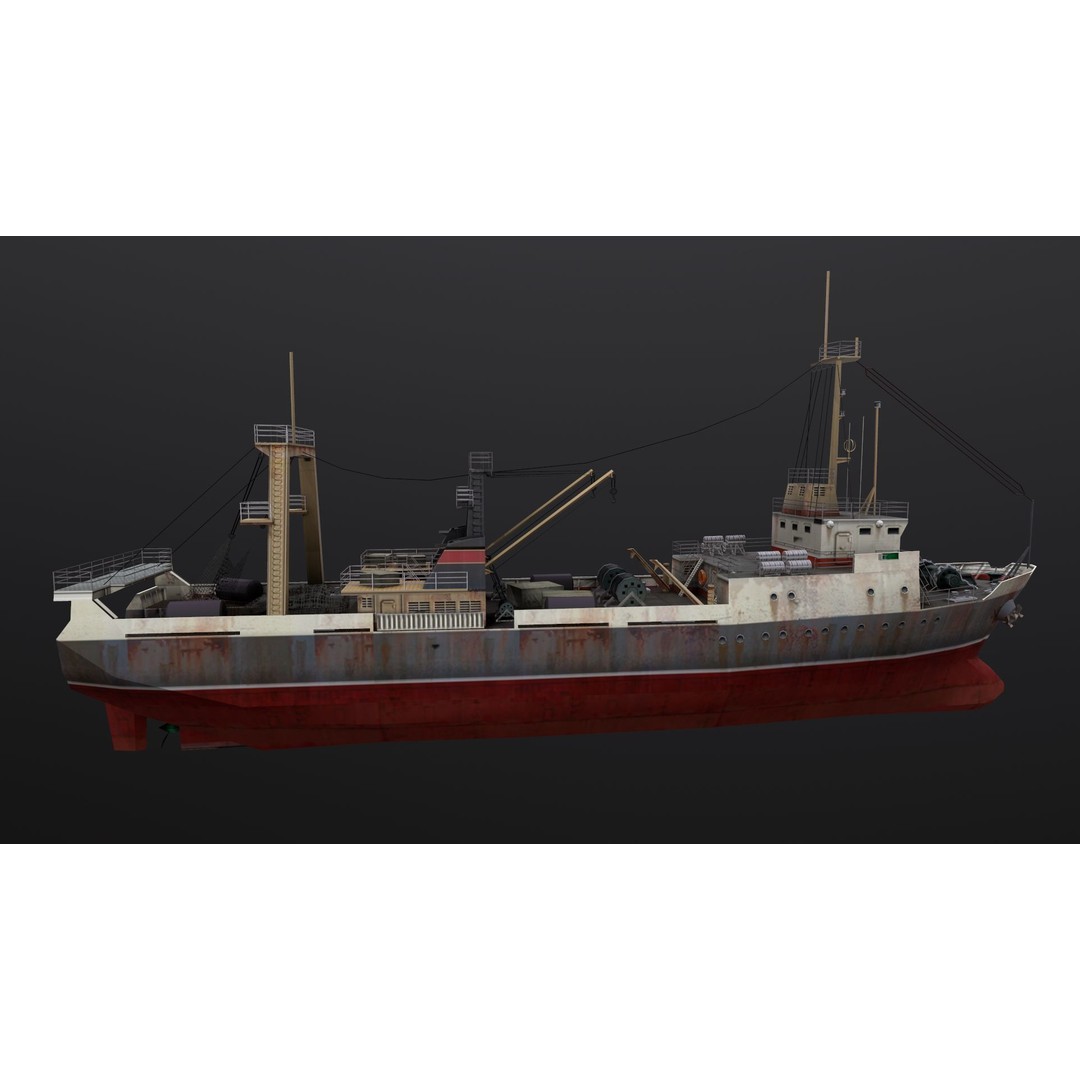 Fishing Trawler 3D Model – Low Poly Game Asset, FBX, Blender - View 4