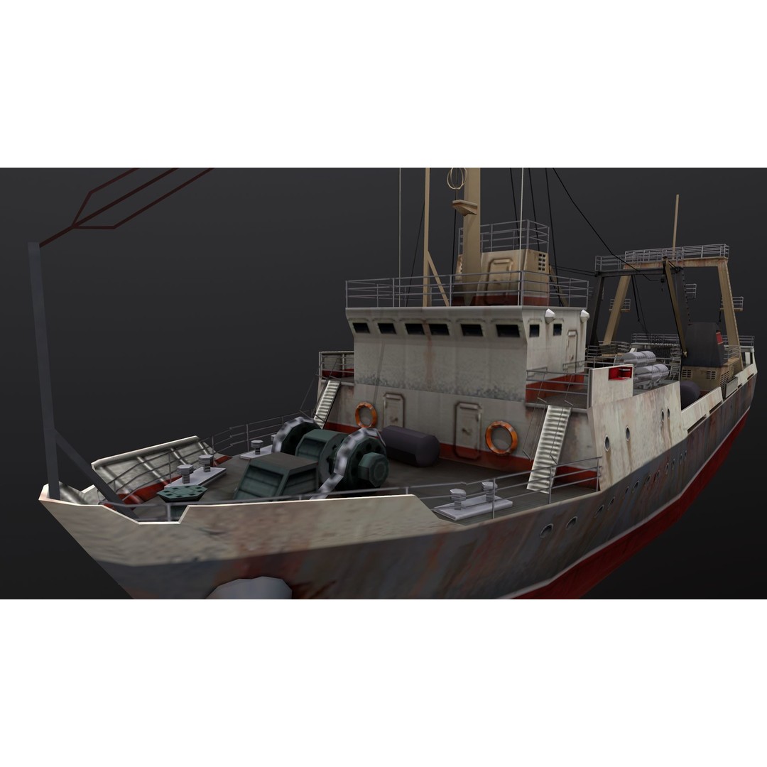 Fishing Trawler 3D Model – Low Poly Game Asset, FBX, Blender - View 5