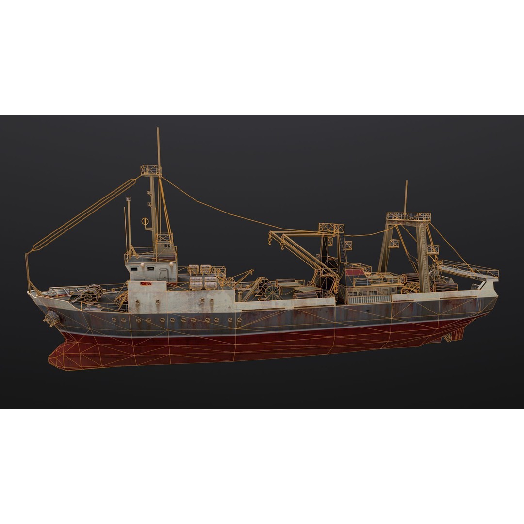 Fishing Trawler 3D Model – Low Poly Game Asset, FBX, Blender - View 6
