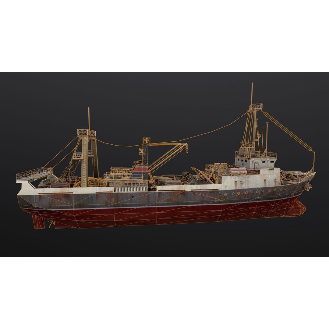 Fishing Trawler 3D Model – Low Poly Game Asset, FBX, Blender - View 7