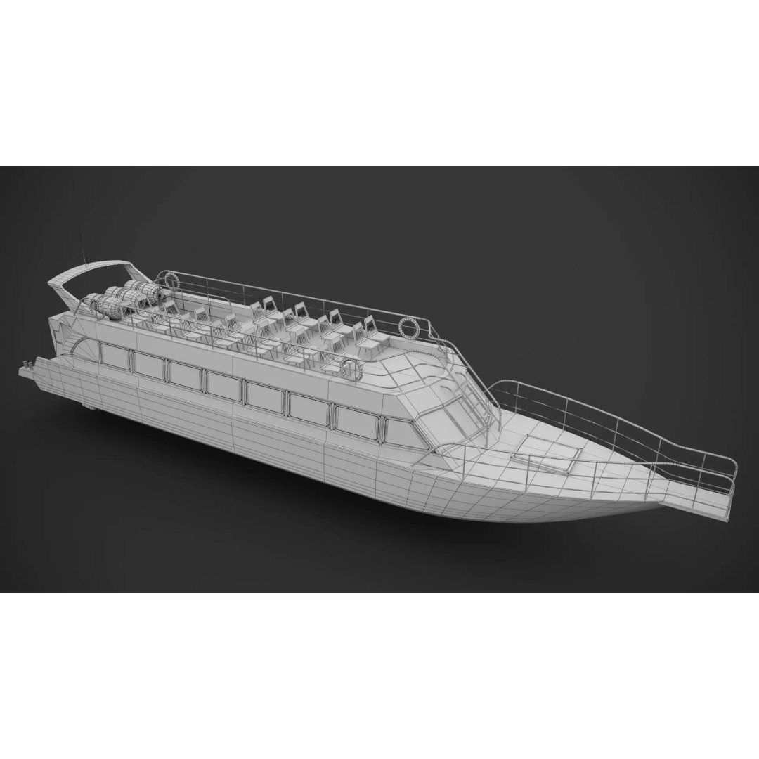 Water-Bus 3D Model – Low Poly Industrial Watercraft with PBR Textures